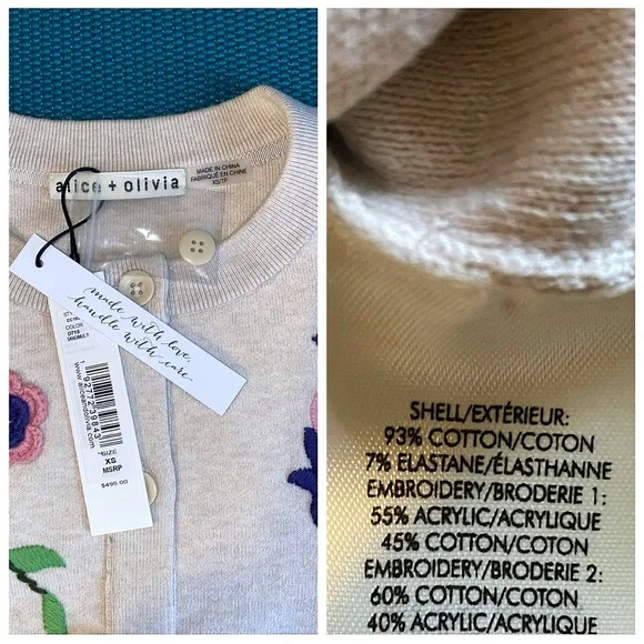 Alice + Olivia Lelia Floral Embroidered Cardigan Sweater Top - Picture 14 of 16